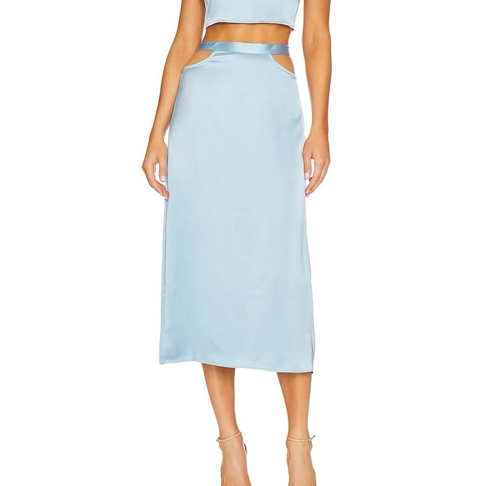 WEWOREWHAT Cutout Satin Midi Skirt In Airy Blue